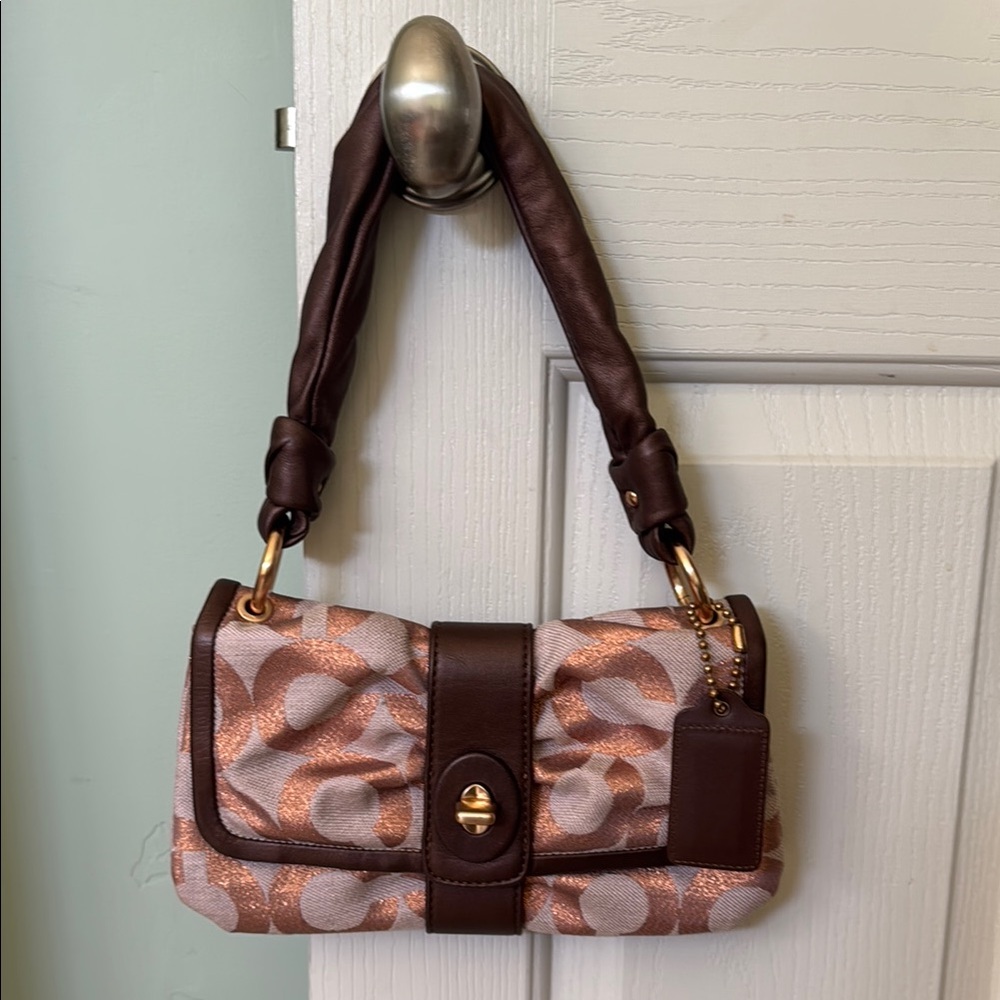 Coach metallic logo evening shoulder bag